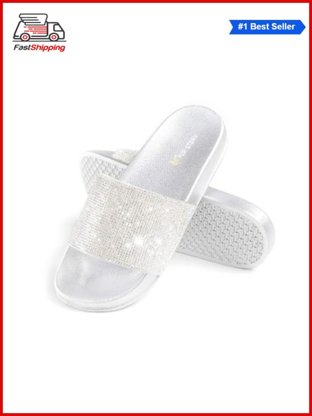 Rhinestone Glitter Platform Slide Sandals Open Toe PVC Non-Slip Comfortable